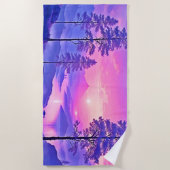 パープルサンセットランドスケープアート ビーチタオル (正面)