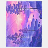 パープルサンセットランドスケープアート フリースブランケット (正面)