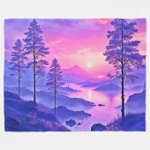 パープルサンセットランドスケープアート フリースブランケット (正面(横))