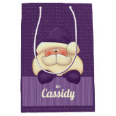 パープルサンタクリスマスをパーソナライズするおもしろい ミディアムペーパーバッグ (正面)