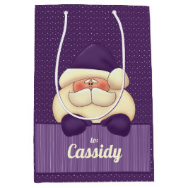 パープルサンタクリスマスをパーソナライズするおもしろい ミディアムペーパーバッグ