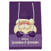 パープルサンタクリスマスをパーソナライズするおもしろい ミディアムペーパーバッグ (裏面)