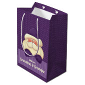 パープルサンタクリスマスをパーソナライズするおもしろい ミディアムペーパーバッグ (裏面アングル)