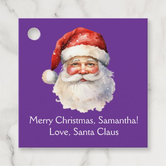 パープルサンタクロースカスタマイズクリスマスパーティー フェイバータグ (正面)