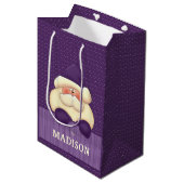 パープルサンタ水玉模様とストライプクリスマス ミディアムペーパーバッグ (正面アングル)