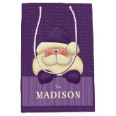 パープルサンタ水玉模様とストライプクリスマス ミディアムペーパーバッグ (正面)