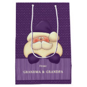 パープルサンタ水玉模様とストライプクリスマス ミディアムペーパーバッグ (裏面)