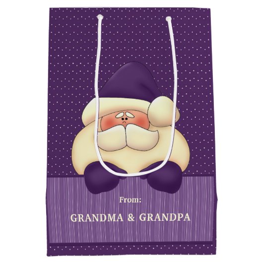 パープルサンタ水玉模様とストライプクリスマス ミディアムペーパーバッグ (裏面)