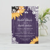 パープルサンフラワーウッドストリングライトブライダルシャワー 招待状 (スタンド正面)