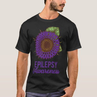 パープルサンフラワーリボンてんかん認識度サポート Tシャツ
