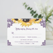 パープルサンフラワーレースの結婚式食事の選択 出欠カード (スタンド正面)