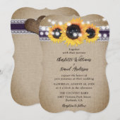 パープルサンフラワーヴィンテージバーラップレース結婚ズ 招待状 (正面/裏面)