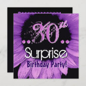 パープルサンフラワー30thサプライズ誕生日テンプレート 招待状 (正面/裏面)