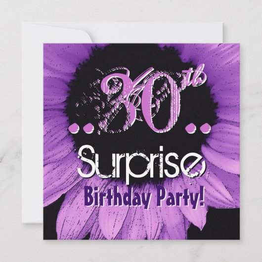 パープルサンフラワー30thサプライズ誕生日テンプレート 招待状 (正面)