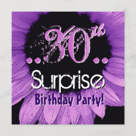 パープルサンフラワー30thサプライズ誕生日テンプレート 招待状