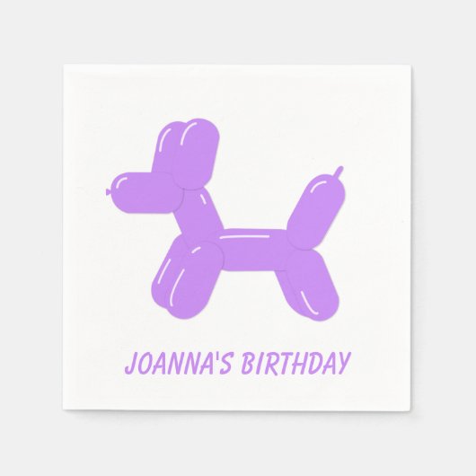パープルサーカスバルーンアニマルドッグ スタンダードカクテルナプキン (正面)