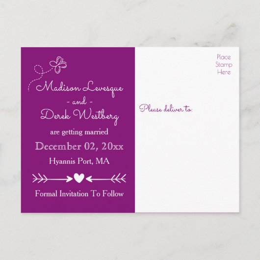 パープルザデイト蝶とハート結婚ズ 案内ポストカード (裏面)