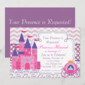 パープルシェブロンとダマスクプリンセスの誕生日パーティー 招待状 (正面/裏面)