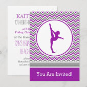 パープルシェブロン体操パーティー招待状 招待状 (正面/裏面)