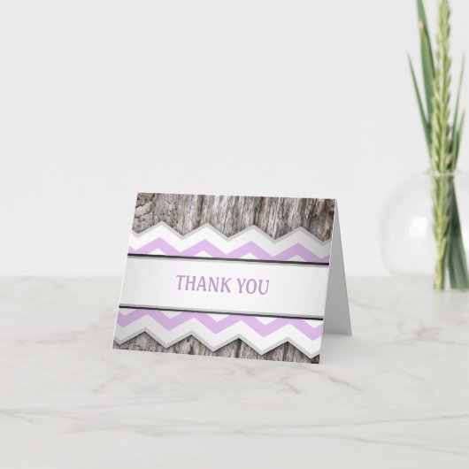 パープルシェブロン&ウッド リアルサンクスカード サンキューカード (正面)