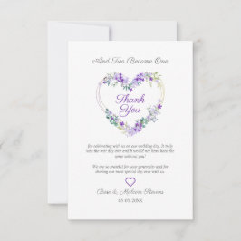 パープルシェードフローラ水彩ハートカスタム写真 サンキューカード