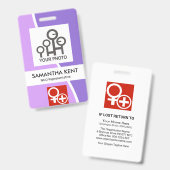 パープルシェードホワイトウェーブ写真テンプレートスタッフID バッジ (Front & Back)