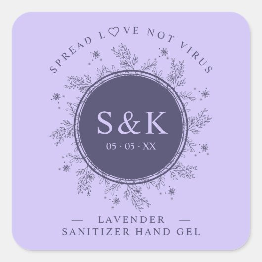 パープルシェードワイルドフラワーズリース結婚ズサニタイザ スクエアシール (正面)