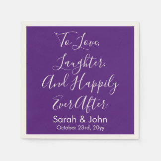 パープルシックパーソナライズされたスクリプトウェディング スタンダードカクテルナプキン