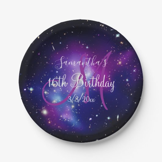 パープルシテナルモノグラム誕生日 ペーパープレート (正面)