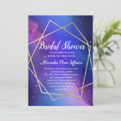 パープルシテニアアートジオメトリック金ゴールドブライダルシャワー 招待状 (スタンド正面)