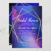 パープルシテニアアートジオメトリック金ゴールドブライダルシャワー 招待状 (正面/裏面)