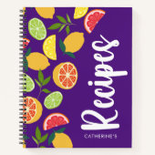 パープルシトラスレモンオレンジパターン名レシピ ノートブック (正面)