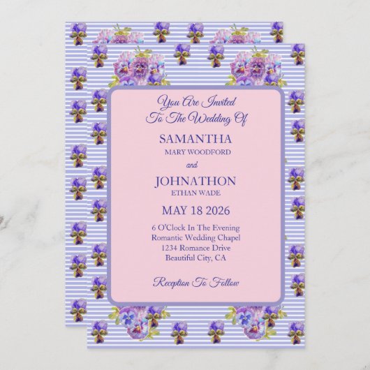 パープルシャビーシックフラワー結婚式招待状 招待状 (正面/裏面)