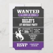 パープルシャルボードカウボーイ誕生日招待状 招待状 (正面)