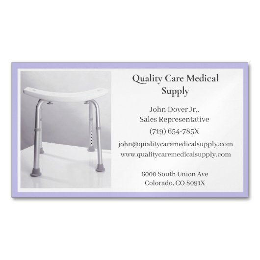 パープルシャワーチェアシニア気に機器医療機器 マグネット名刺 (正面)