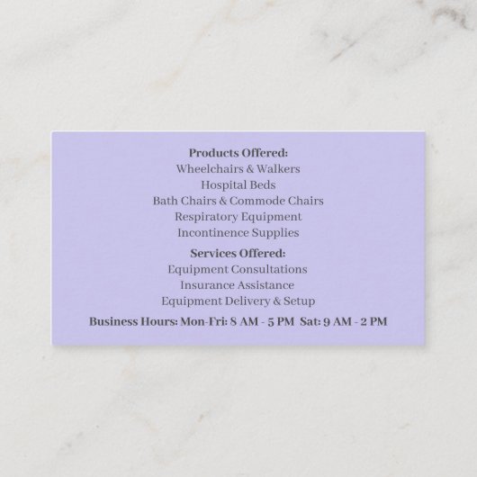 パープルシャワーチェア機器メディカルシニアシ気にア 名刺 (裏面)