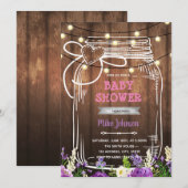 パープルシャワーメイソンジャー誕生日招待状 招待状 (正面/裏面)