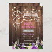 パープルシャワー メイソンジャー 誕生日招待状 招待状 (正面/裏面)