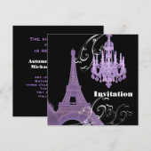 パープルシャンデリアエッフェル塔ウェディング招待状 招待状 (正面/裏面)