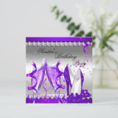 パープルシャンパングリッターシューズバースデーパーティー 招待状 (スタンド正面)