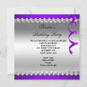 パープルシャンパングリッターシューズバースデーパーティー 招待状 (裏面)
