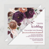 パープルシャンパン秋フローラジオメト結婚リ 招待状 (正面/裏面)