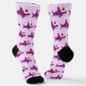 パープルシャークサンタハットクリスマス ソックス (傾斜あり)