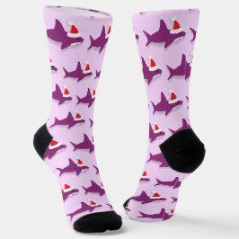 パープルシャークサンタハットクリスマス ソックス