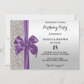 パープルシルクボウシルバーシーキンズ18誕生日 招待状 (正面)