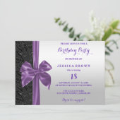 パープルシルクボウブラックシークインズ18誕生日 招待状 (スタンド正面)