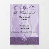 パープルシルク&パープルフォイル&パール、ダイアモンズトリ – F 三つ折り招待状 (カバー)