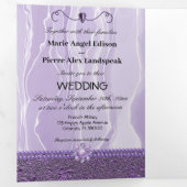 パープルシルク&パープルフォイル&パール、ダイアモンズトリ – F 三つ折り招待状 (内部最初)