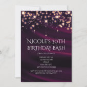 パープルシルク&金ゴールドスパークルグラムパーティの招待状 招待状 (正面)