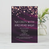 パープルシルク&金ゴールドスパークルグラムパーティの招待状 招待状 (スタンド正面)